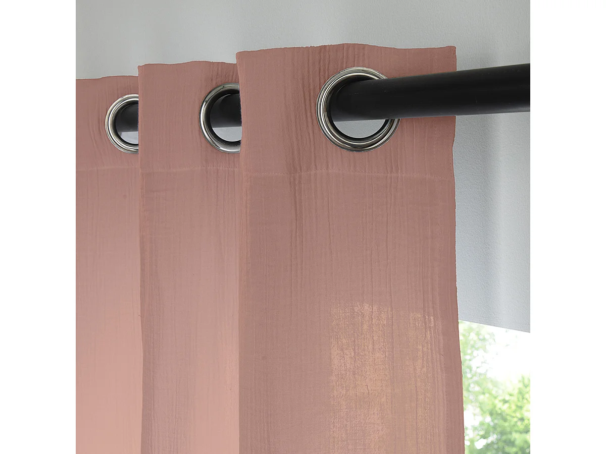 Rideau uni en gaze de coton oeillets à l'unité 140x260cm rose