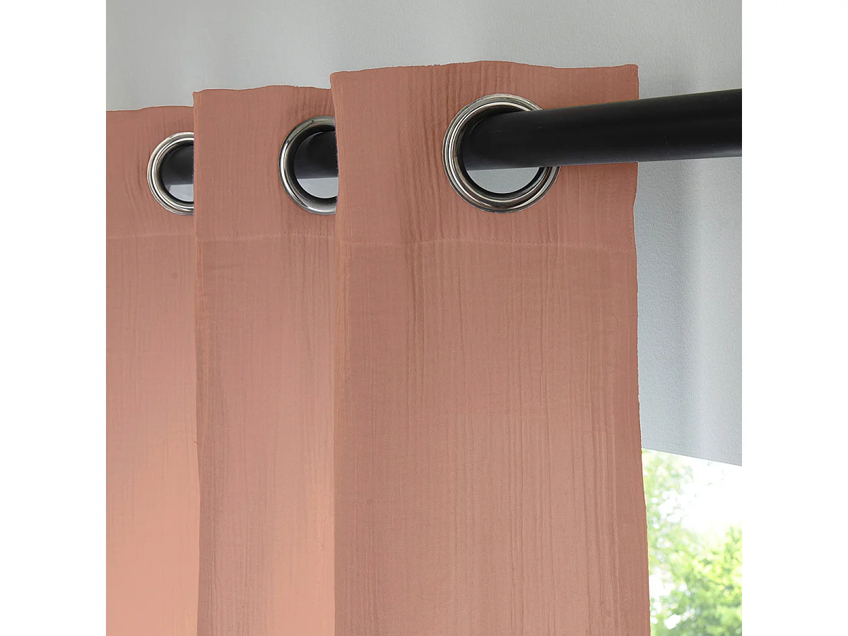 Rideau uni en gaze de coton oeillets à l'unité 140x260cm rose