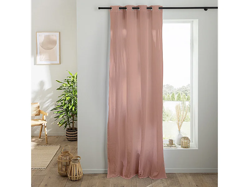 Rideau uni en gaze de coton oeillets à l'unité 140x260cm rose