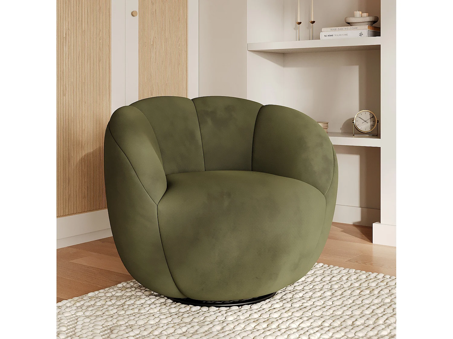 Poltrona girevole in velluto verde oliva scuro - Ysé
