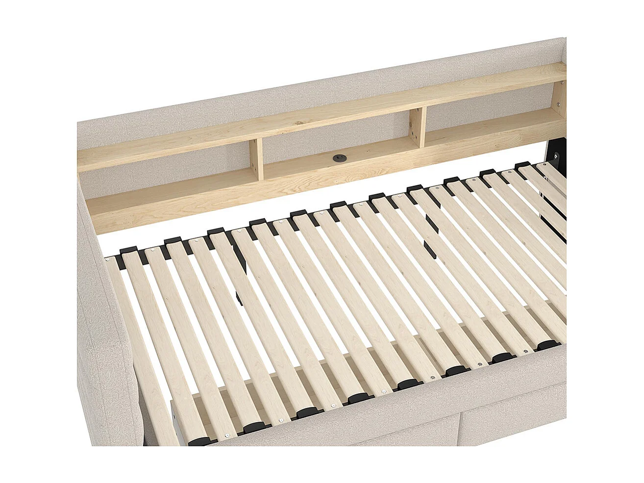 Lit banquette lit gigogne jour 90x190 cm canapé-lit multifonction USB Type-C 2 tiroirs rangement LED sans matelas velours beige