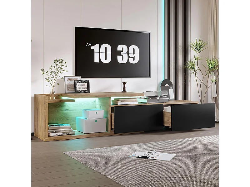 Meuble TV modules mobiles LED design 2-en-1 extensible 2m combinaison libre rangement optimal naturel