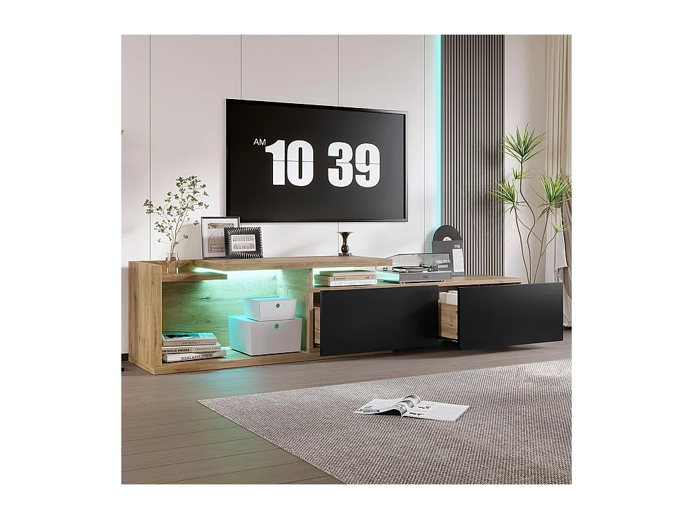 Meuble TV modules mobiles LED design 2-en-1 extensible 2m combinaison libre rangement optimal naturel
