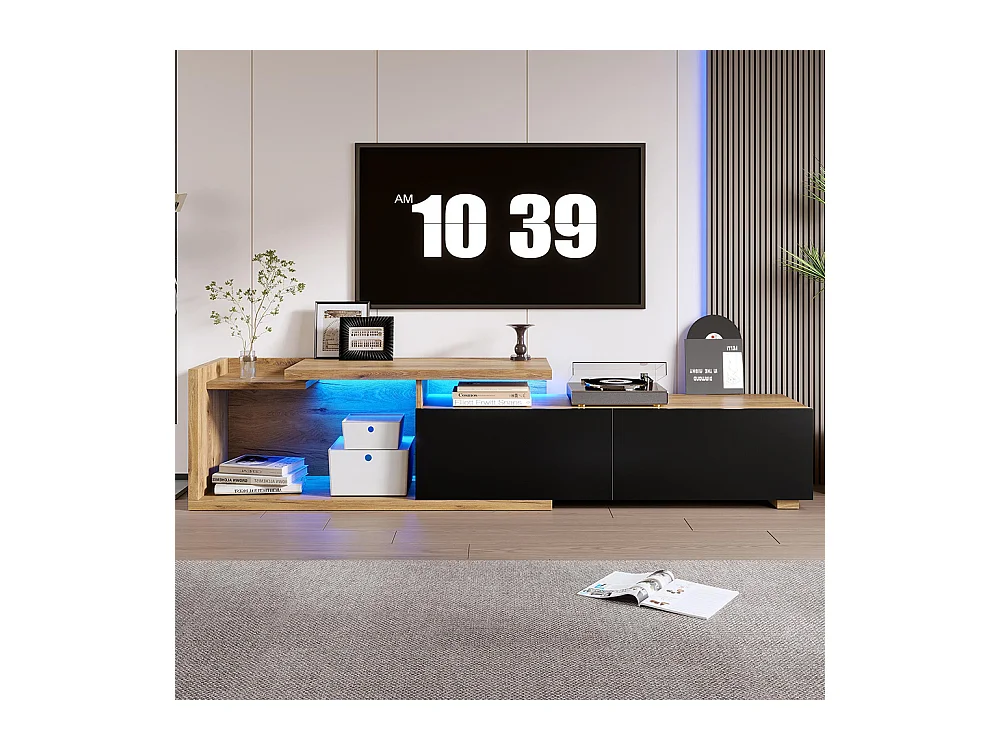 Meuble TV modules mobiles LED design 2-en-1 extensible 2m combinaison libre rangement optimal naturel