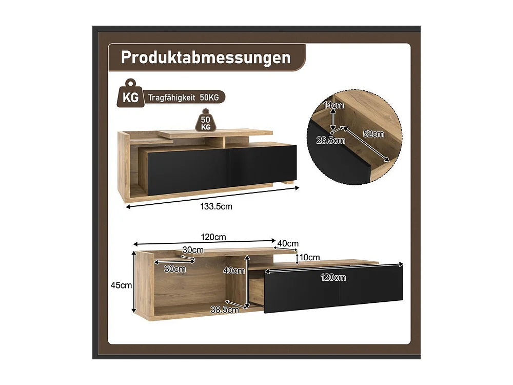 Meuble TV modules mobiles LED design 2-en-1 extensible 2m combinaison libre rangement optimal naturel