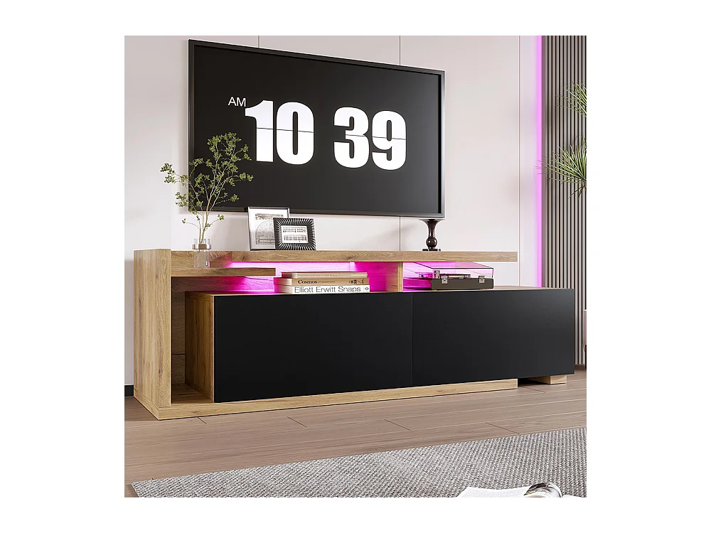 Meuble TV modules mobiles LED design 2-en-1 extensible 2m combinaison libre rangement optimal naturel