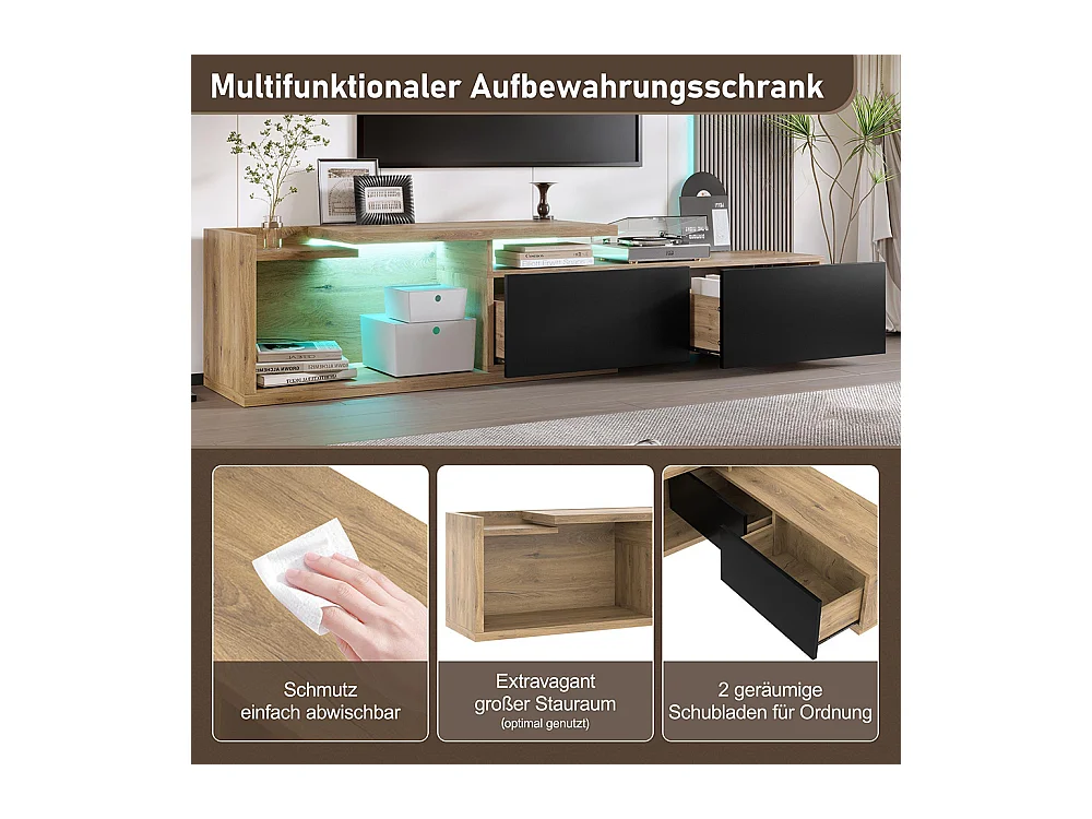 Meuble TV modules mobiles LED design 2-en-1 extensible 2m combinaison libre rangement optimal naturel