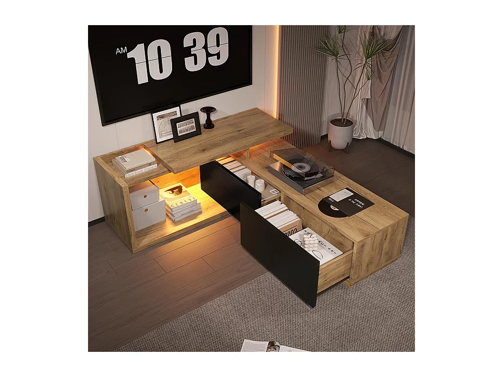 Meuble TV modules mobiles LED design 2-en-1 extensible 2m combinaison libre rangement optimal naturel