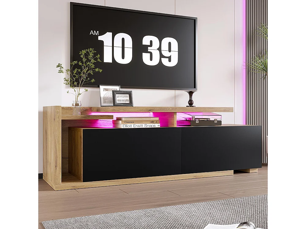 Meuble TV modules mobiles LED design 2-en-1 extensible 2m combinaison libre rangement optimal naturel