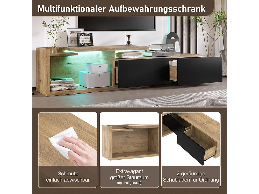 Meuble TV modules mobiles LED design 2-en-1 extensible 2m combinaison libre rangement optimal naturel