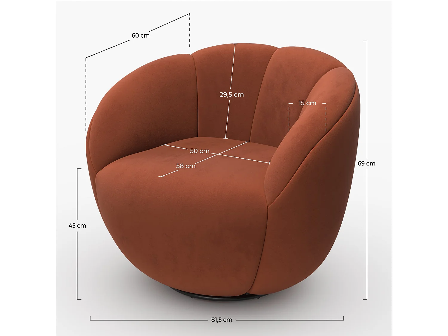 Poltrona girevole in velluto bordeaux - Ysé