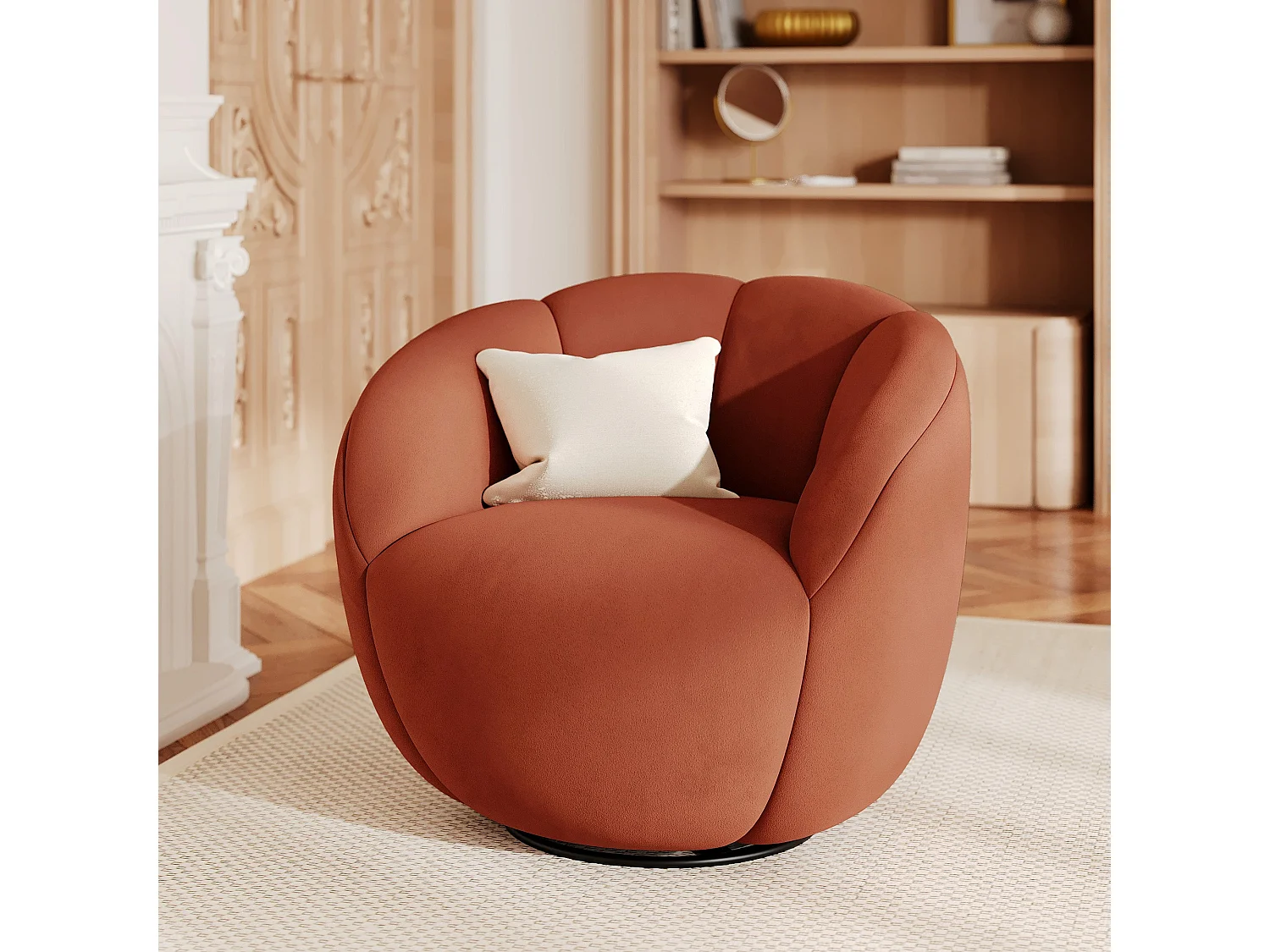 Poltrona girevole in velluto rosso mattone - Ysé