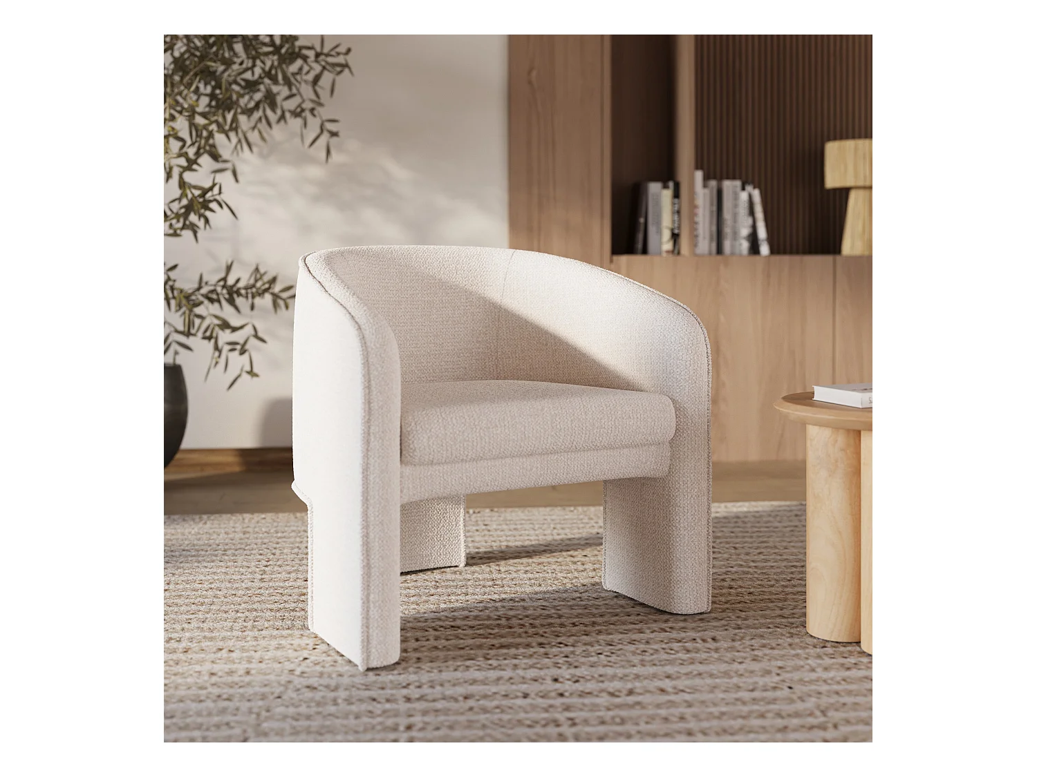Fauteuil en tissu texturé crème - Nelia