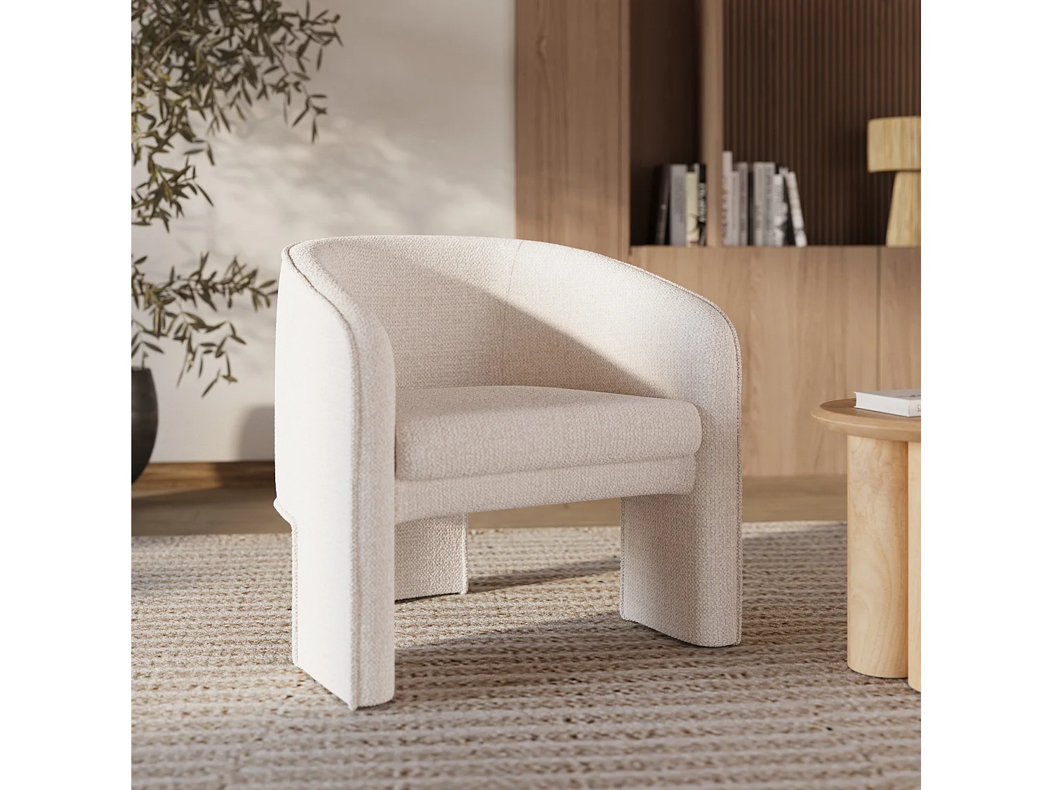 Sillón de tela texturada crema - Nelia