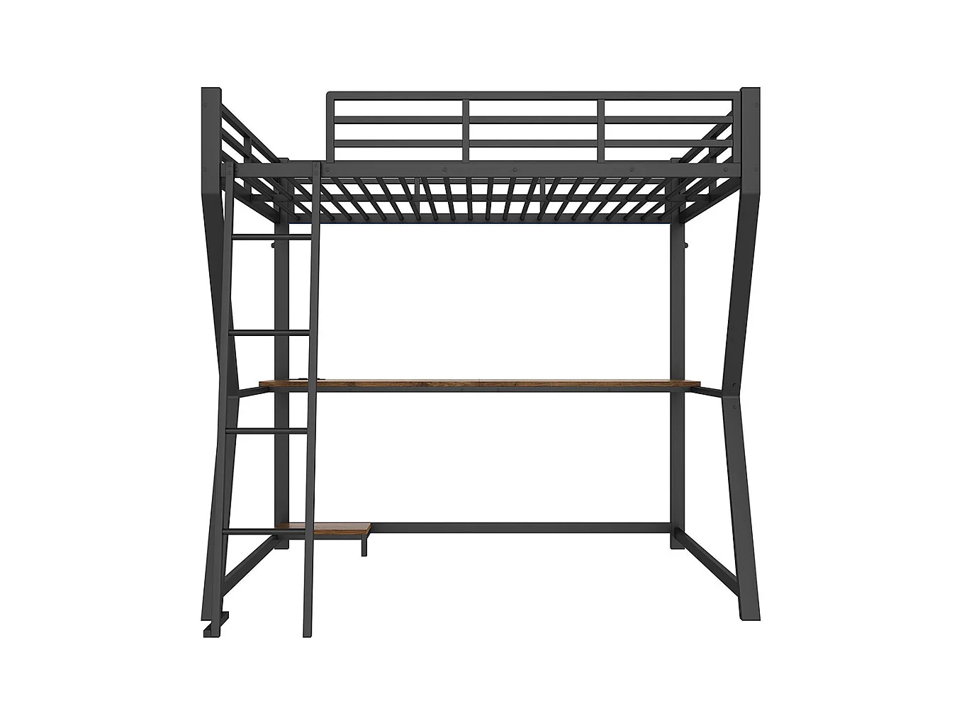 Lit mezzanine 140x200 cm LED bureau prise électrique USB garde-corps échelle sans matelas noir