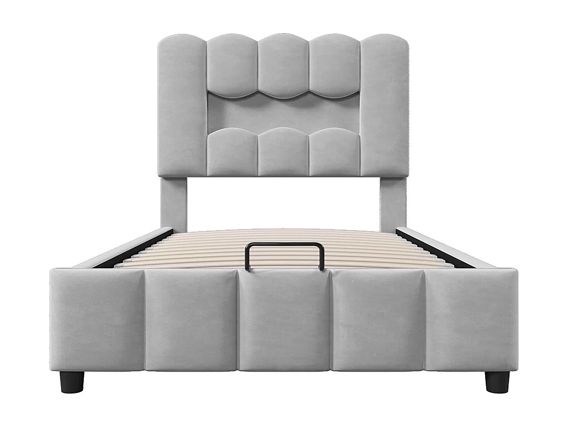 Lit coffre rembourré 90x200 cm sans matelas LED hydraulique tête réglable velours gris