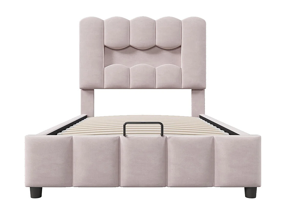 Lit coffre rembourré 90x200 cm sans matelas LED hydraulique tête réglable velours rose