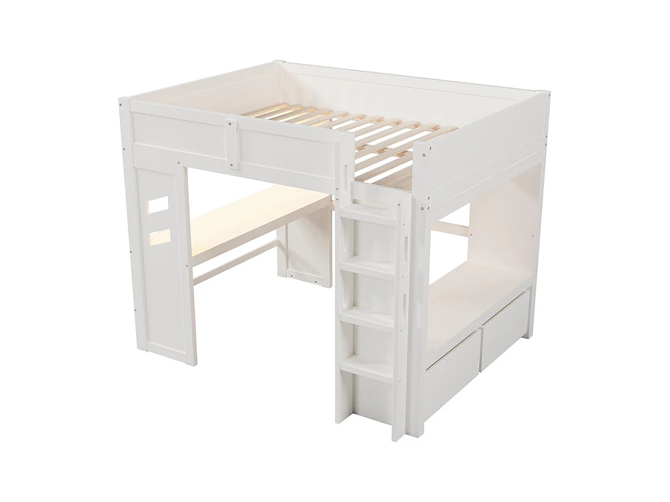 Lit mezzanine gaming 140x200 cm bureau LED USB Type-C échelle tiroir étendoir sans matelas blanc