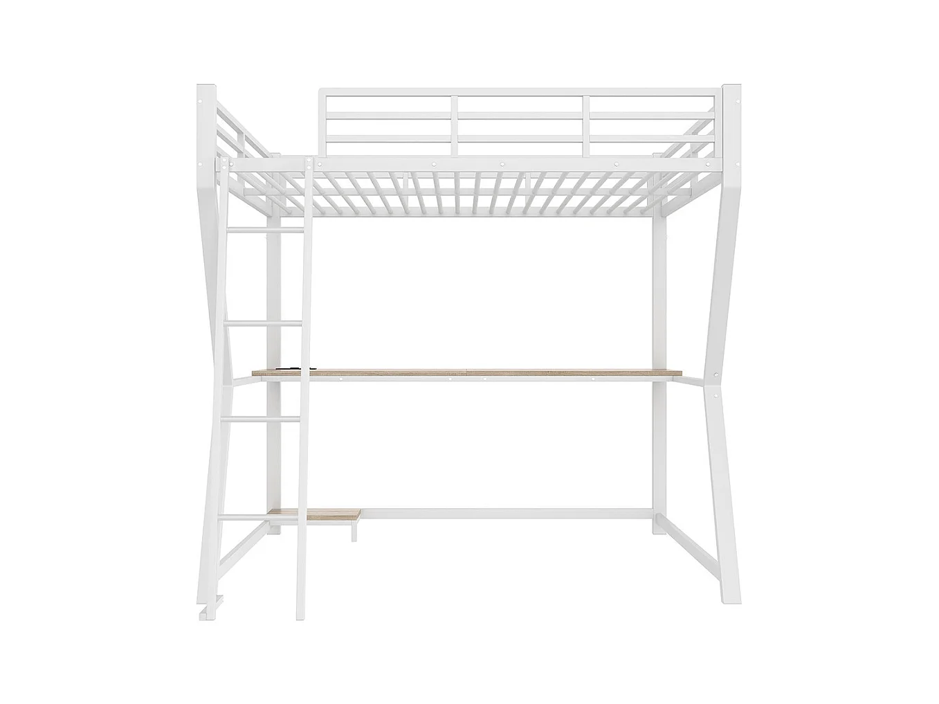 Lit mezzanine 140x200 cm LED bureau prise électrique USB garde-corps échelle sans matelas blanc