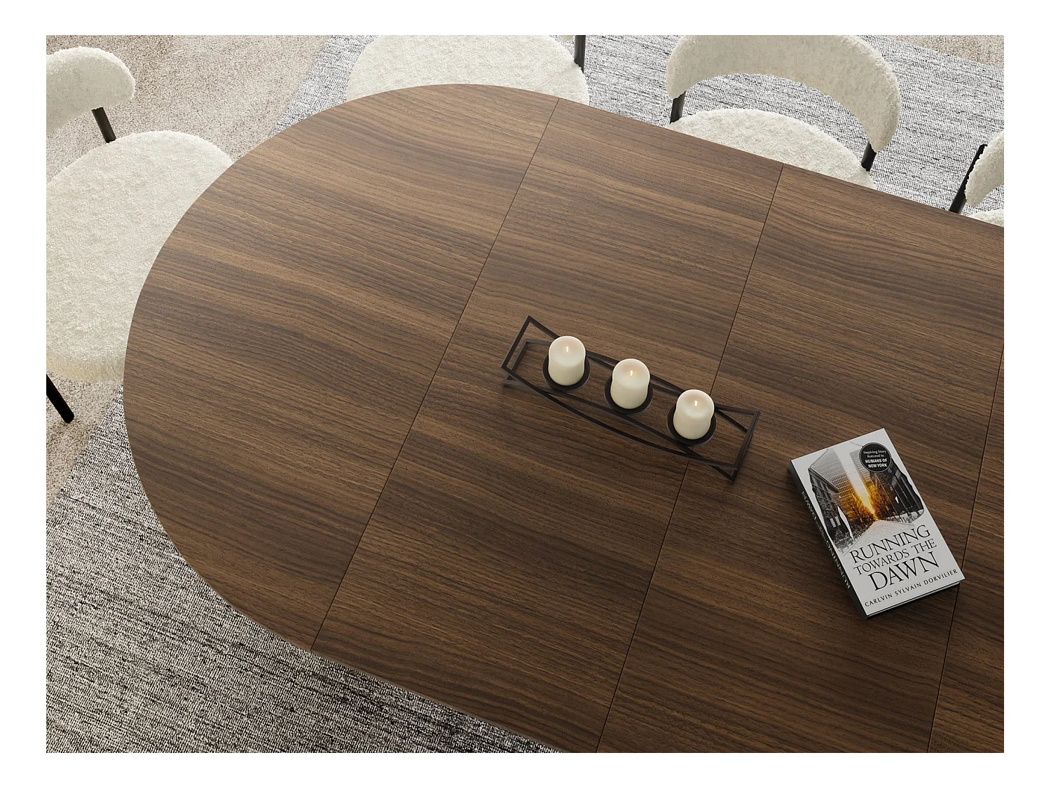 Table à Manger Ronde Extensible – 100 à 180 cm – Table Industrielle avec Pieds en Métal Coniques Blancs pour 5 à 8 Personnes – Gain de Place – Marron Noyer