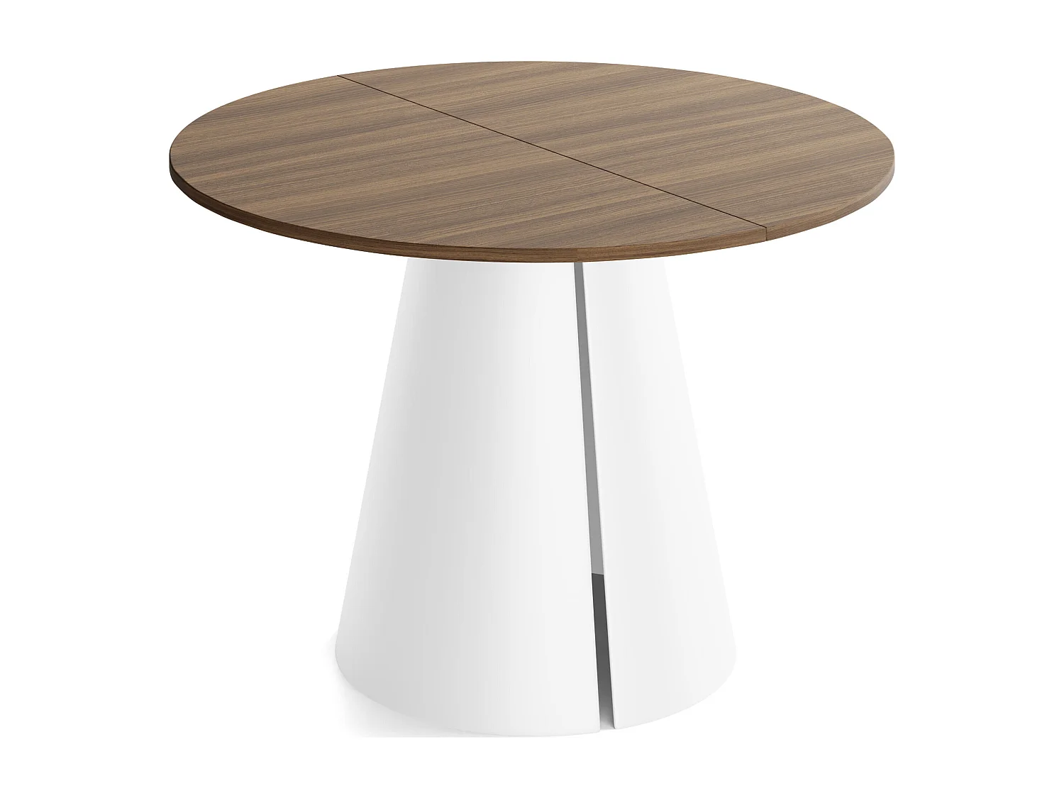 Esstisch Rund Ausziehbar im Loft-Stil – 100 cm – Industrieller Tisch mit Weißen Konischem Metallbeinen für 5-8 Personen, Wohnzimmer Esszimmer – Walnuss Braun