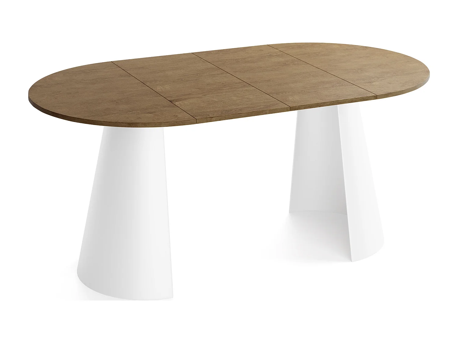 Table à Manger Ronde Extensible – 120 à 200cm – Table Industrielle avec Pieds en Métal Coniques Blancs pour 6 à 10 Personnes – Gain de Place – Chêne Marron Rustique