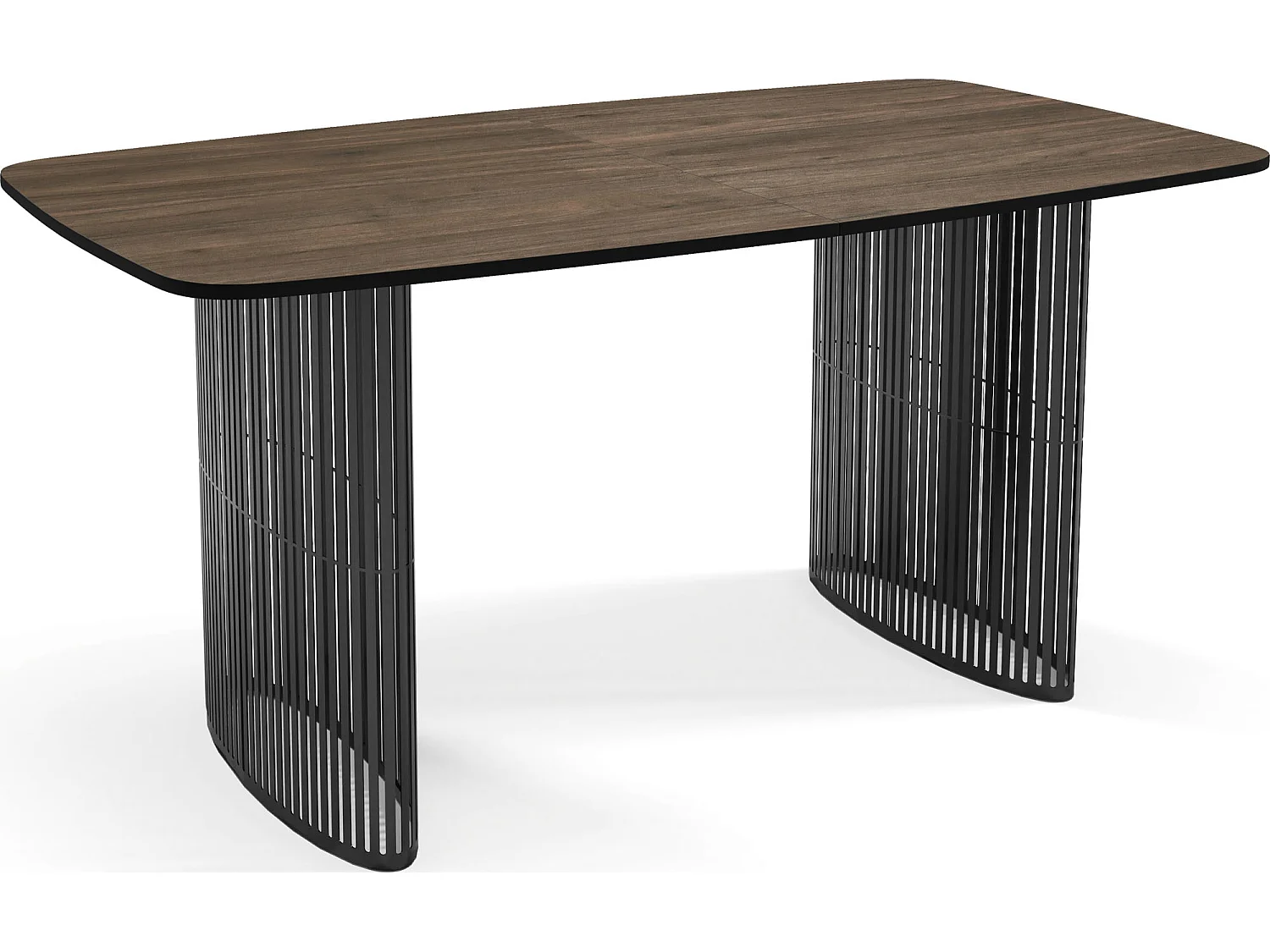 Esstisch Rechteckig Ausziehbar mit Lamellen im Loft-Stil – 180 bis 260 cm – Schwarzen Metallbeinen, Abgerundeten Ecken – für 10-14 Personen – Walnuss Braun
