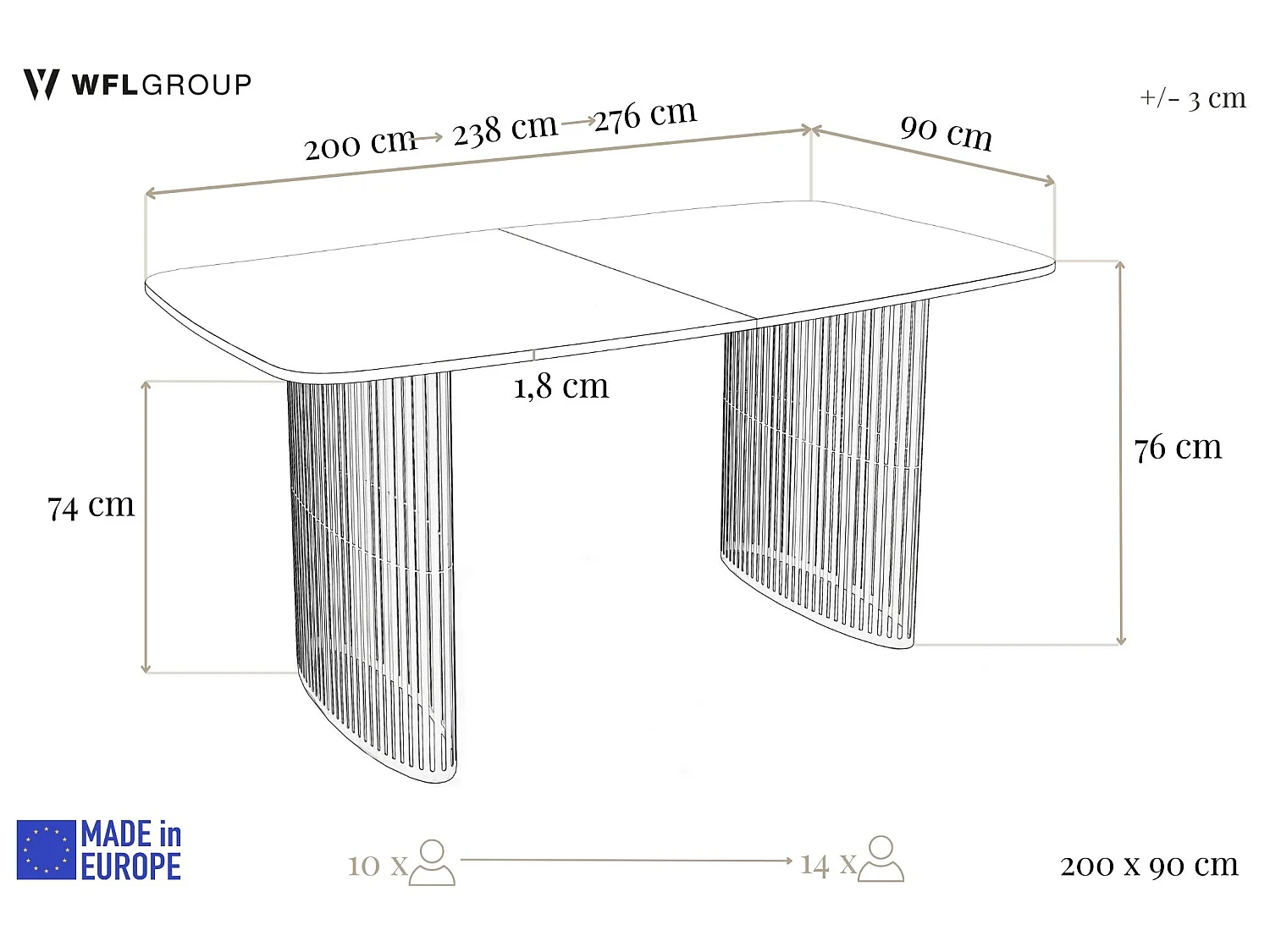 Esstisch Rechteckig Ausziehbar mit Lamellen im Loft-Stil – 200 bis 280 cm – Schwarzen Metallbeinen, Abgerundeten Ecken – für 12-16 Personen – Marmor Schwarz