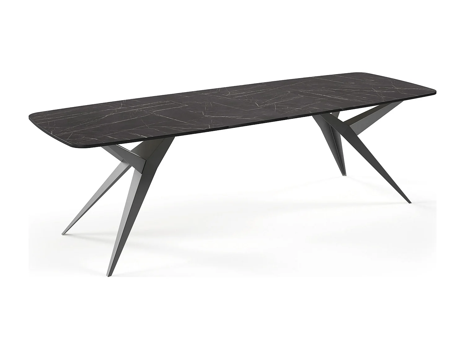 Ausziehbarer Esstisch im Loft-Stil – Rechteckiger Tisch mit Schwarzen Metallbeinen – Industrietisch mit Abgerundeten Ecken für 8-12 Personen – 180 cm Marmor Schwarz