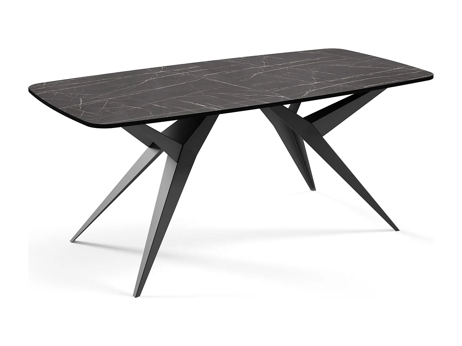 Ausziehbarer Esstisch im Loft-Stil – Rechteckiger Tisch mit Schwarzen Metallbeinen – Industrietisch mit Abgerundeten Ecken für 8-12 Personen – 180 cm Marmor Schwarz