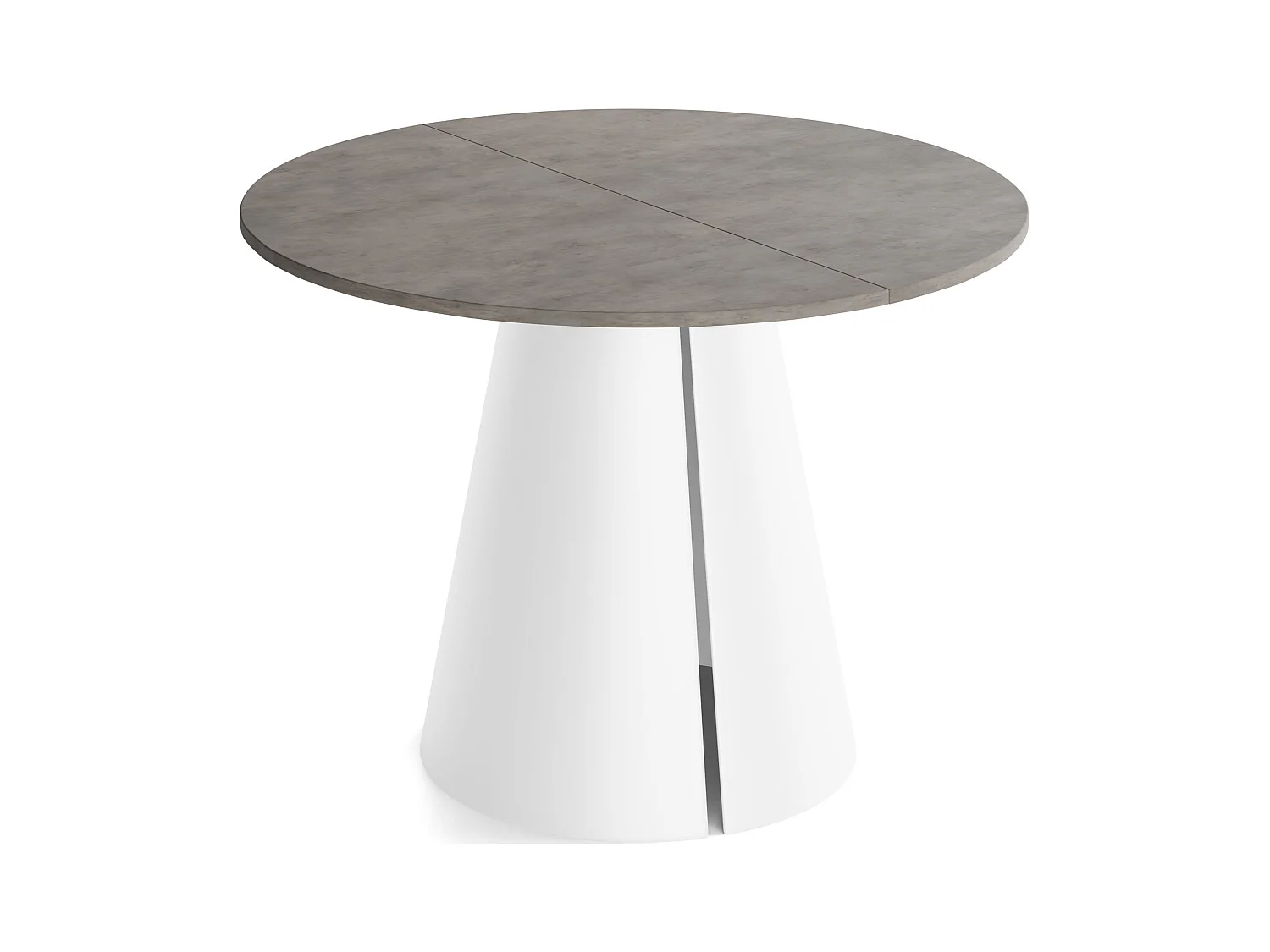 Table à Manger Ronde Extensible Loft – 120 à 200cm – Table Industrielle avec Pieds en Métal Coniques Blancs pour 6 à 10 Personnes – Gain de Place – Béton Gris Foncé