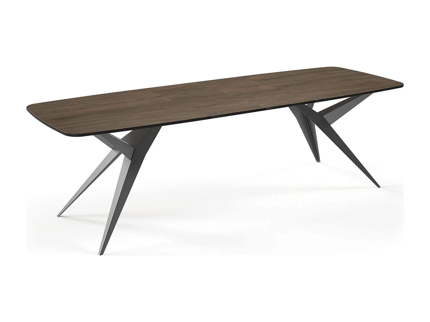 Ausziehbarer Esstisch im Loft-Stil – Rechteckiger Tisch mit Schwarzen Metallbeinen – Industrietisch mit Abgerundeten Ecken – für 6-10 Personen – 160cm Walnuss Braun