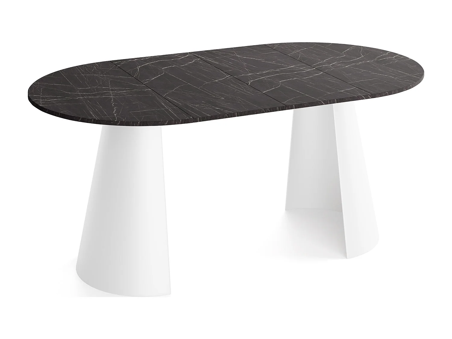 Table à Manger Ronde Extensible Style Loft – 100 à 180cm – Table Industrielle avec Pieds en Métal Coniques Blancs pour 5 à 8 Personnes – Gain de Place – Marbre Noir