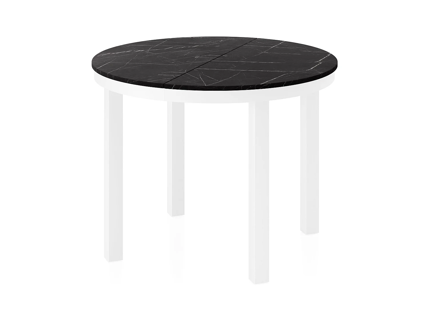 Table à Manger Ronde Extensible avec Pieds Métalliques Blancs – Table Industrielle – Table Gain de Place pour Salon ou Cuisine – 100 cm à 180 cm – Marbre Noir