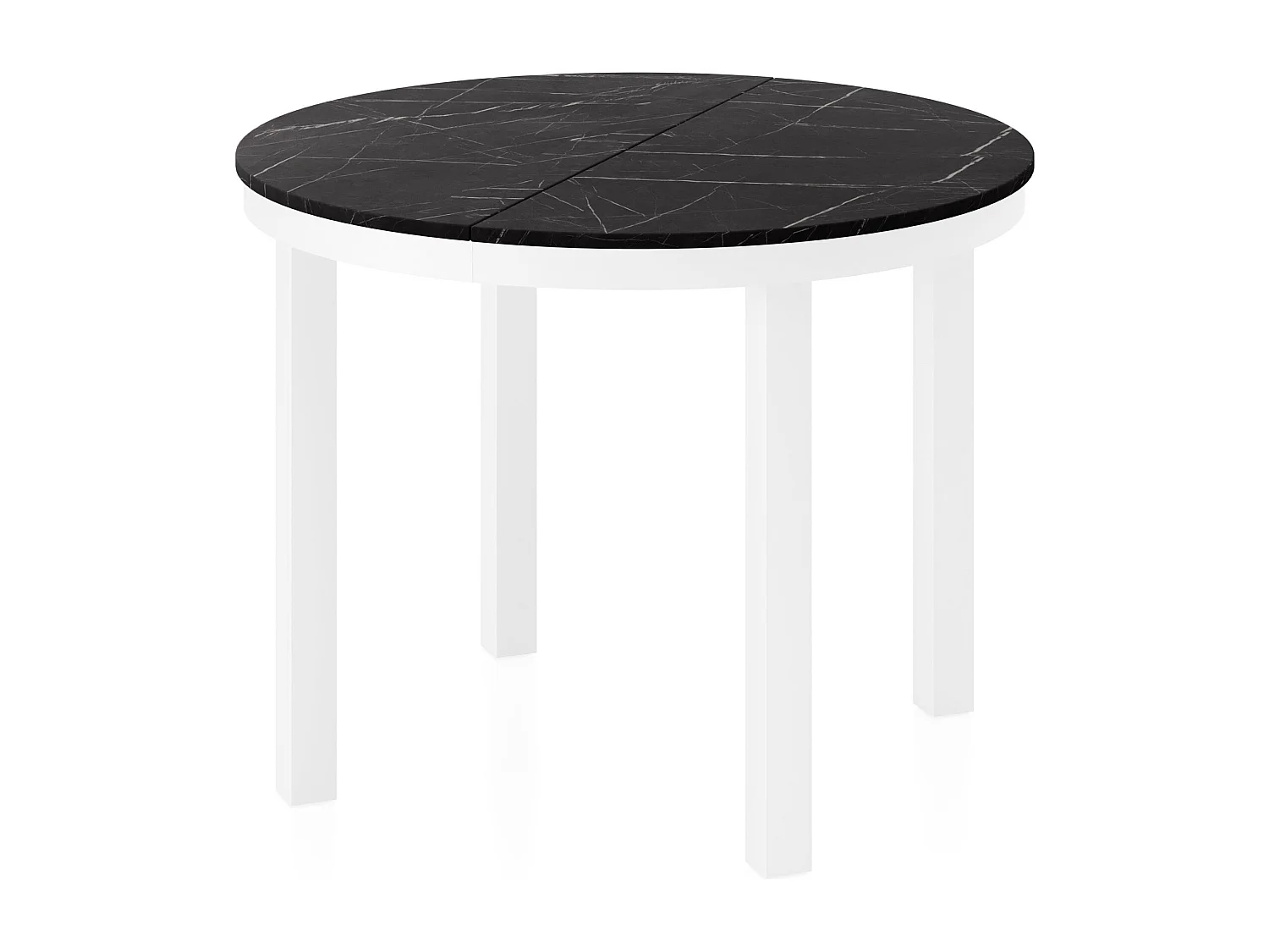 Table à Manger Ronde Extensible avec Pieds Métalliques Blancs – Table Industrielle – Table Gain de Place pour Salon ou Cuisine – 100 cm à 180 cm – Marbre Noir