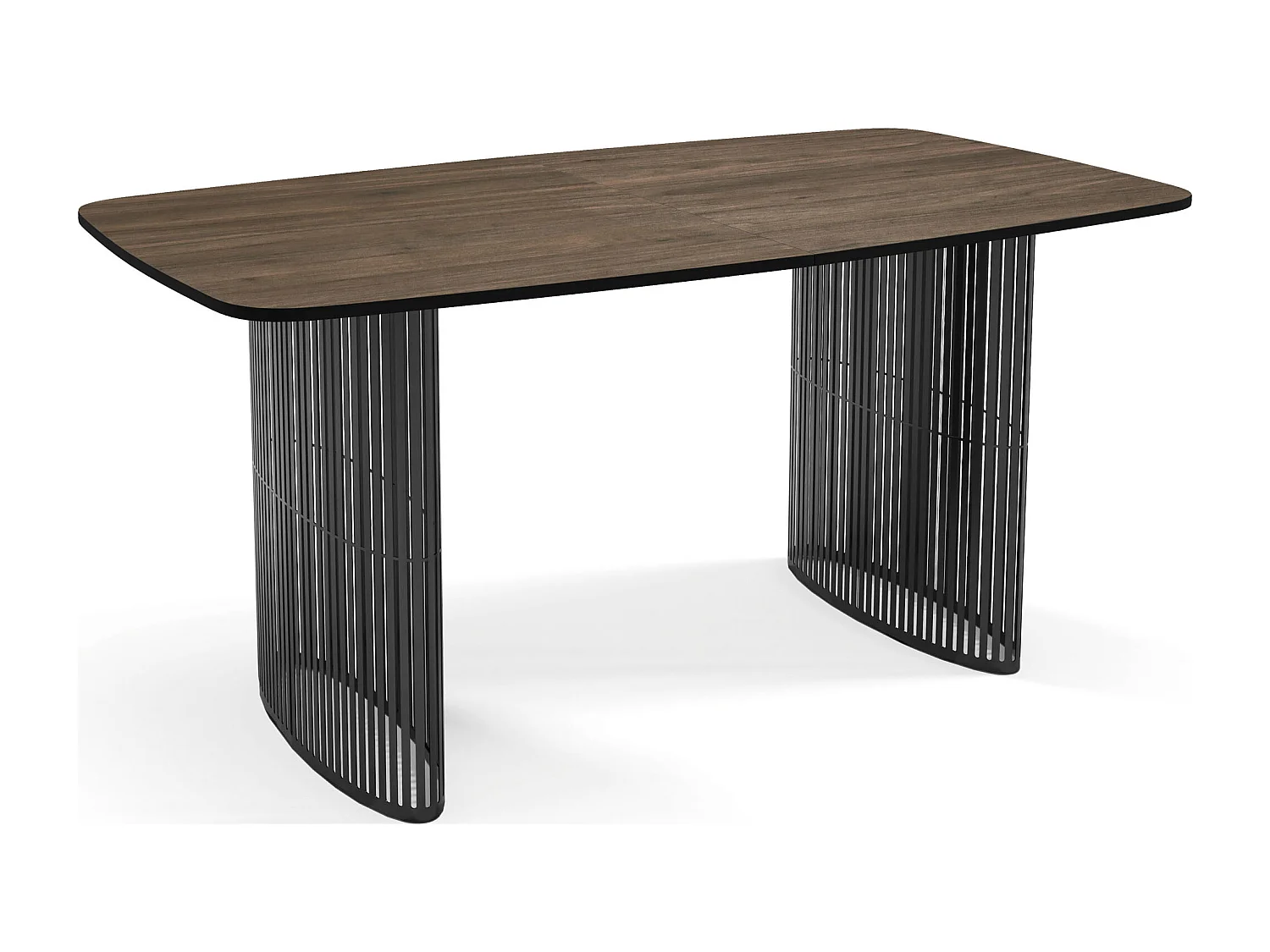 Table à Manger Rectangulaire Extensible à Lamelles Style Loft – 160 à 240 cm – Table avec Pieds en Métal Noir, Coins Arrondis pour 8-12 Personnes – Marron Noyer