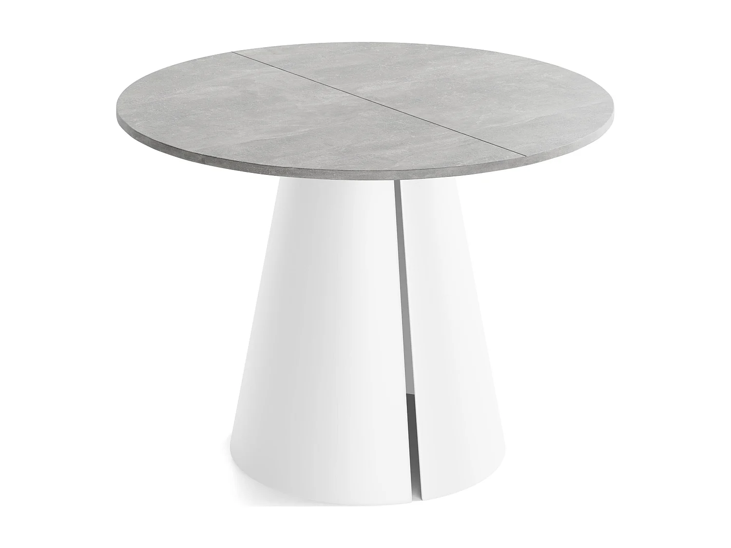 Table à Manger Ronde Extensible Style Loft – 120 à 200cm – Table Industrielle avec Pieds en Métal Coniques Blancs pour 6 à 10 Personnes – Gain de Place – Béton Gris
