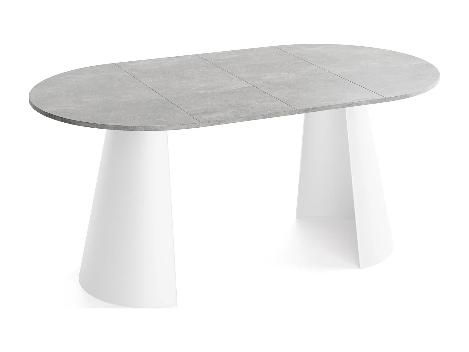 Table à Manger Ronde Extensible Style Loft – 120 à 200cm – Table Industrielle avec Pieds en Métal Coniques Blancs pour 6 à 10 Personnes – Gain de Place – Béton Gris