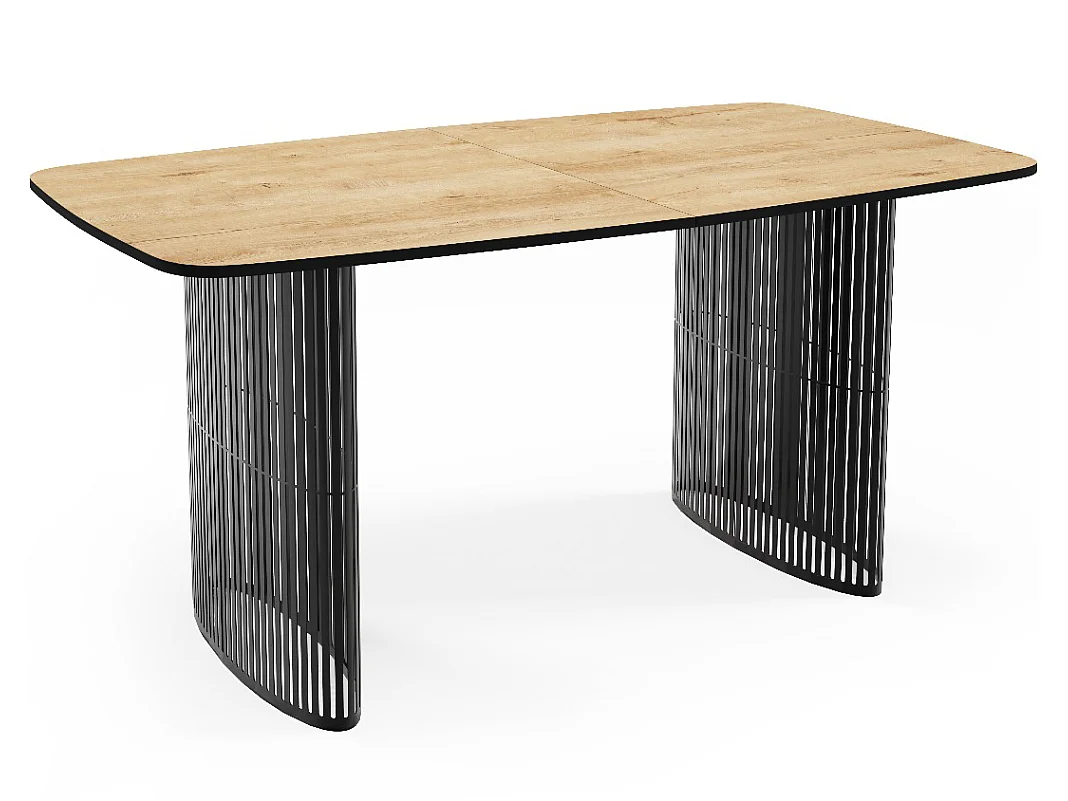Esstisch Rechteckig Ausziehbar mit Lamellen im Loft-Stil – 200 bis 280 cm – Schwarzen Metallbeinen, Abgerundeten Ecken – für 12-16 Personen – Wohnzimmer – Braun