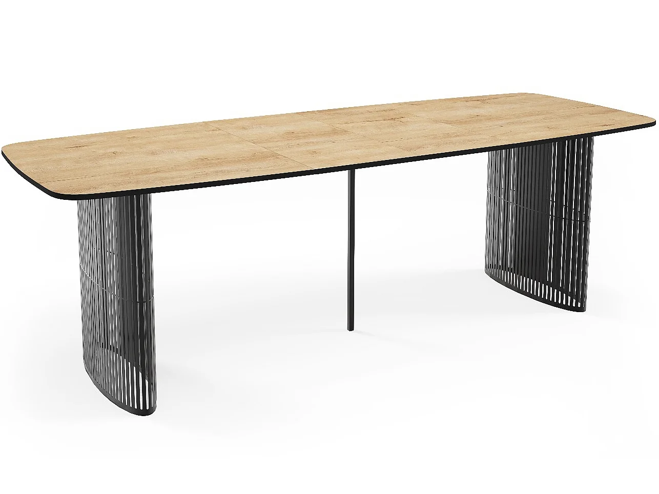 Esstisch Rechteckig Ausziehbar mit Lamellen im Loft-Stil – 200 bis 280 cm – Schwarzen Metallbeinen, Abgerundeten Ecken – für 12-16 Personen – Wohnzimmer – Braun