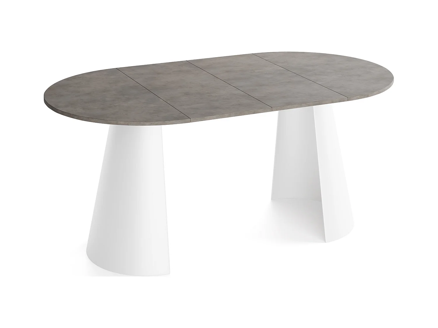 Table à Manger Ronde Extensible Loft – 100 à 180 cm – Table Industrielle avec Pieds en Métal Coniques Blancs pour 5 à 8 Personnes – Gain de Place – Béton Gris Foncé