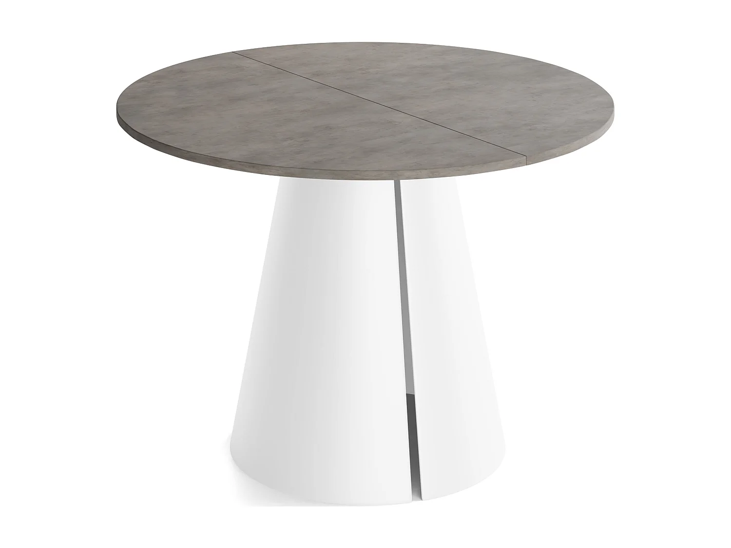 Esstisch Rund Ausziehbar im Loft-Stil – 100 cm – Industrieller Tisch mit Weißen Konischem Metallbeinen für 5-8 Personen, Wohnzimmer – Beton-Optik Dunkelgrau