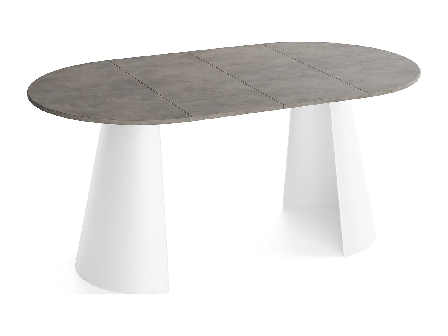 Esstisch Rund Ausziehbar im Loft-Stil – 100 cm – Industrieller Tisch mit Weißen Konischem Metallbeinen für 5-8 Personen, Wohnzimmer – Beton-Optik Dunkelgrau