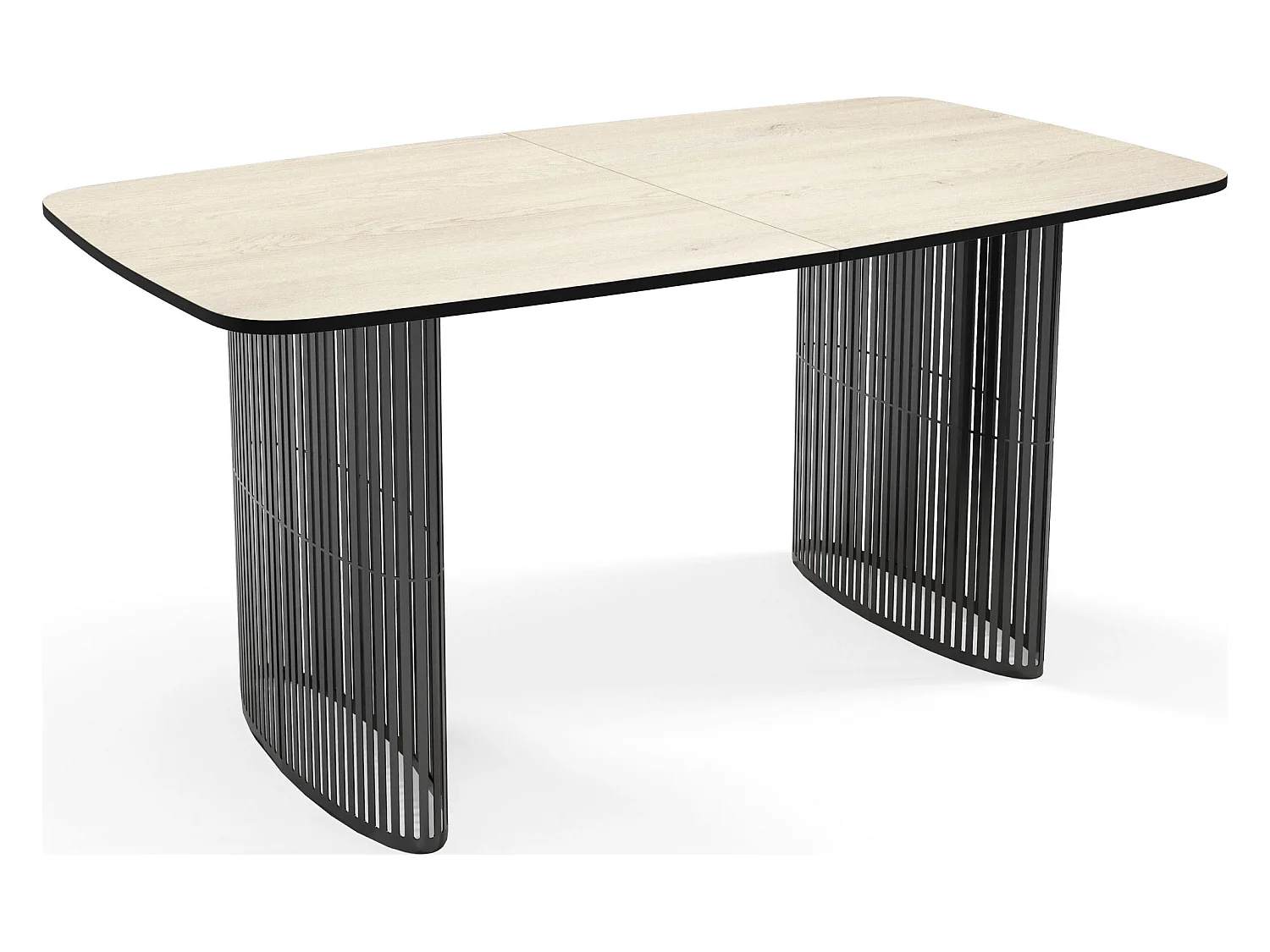 Table à Manger Rectangulaire Extensible à Lamelles Style Loft – 200 à 280 cm – Table avec Pieds en Métal Noir, Coins Arrondis pour 12-16 Personnes – Marron Clair