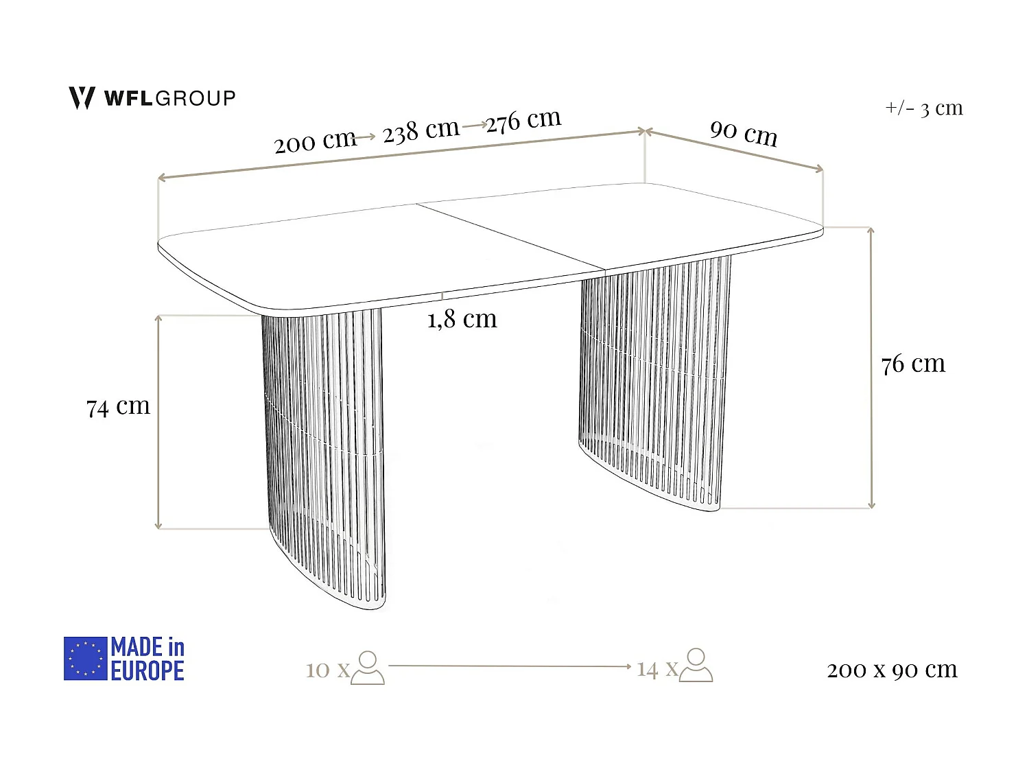 Esstisch Rechteckig Ausziehbar mit Lamellen im Loft-Stil – 200 bis 280 cm – Schwarzen Metallbeinen, Abgerundeten Ecken – für 12-16 Personen – Wohnzimmer – Hellbraun