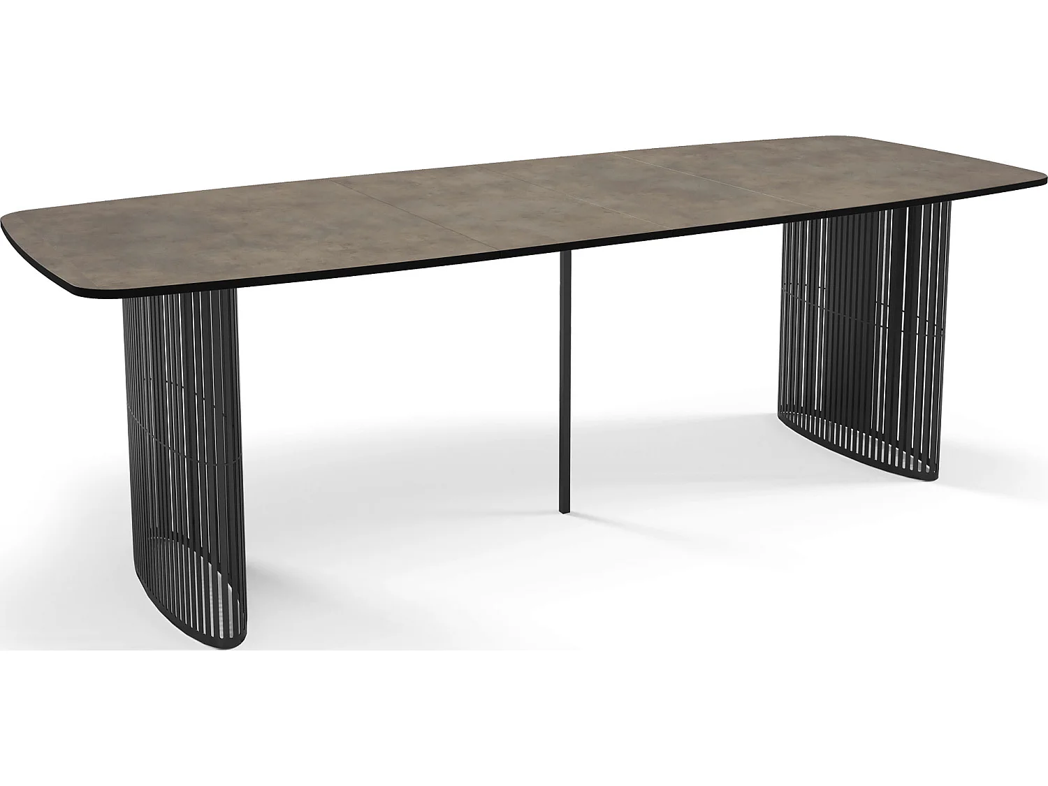 Esstisch Rechteckig Ausziehbar mit Lamellen im Loft-Stil – 180 bis 260 cm – Schwarzen Metallbeinen, Abgerundeten Ecken – für 10-14 Personen – Beton-Optik Dunkelgrau