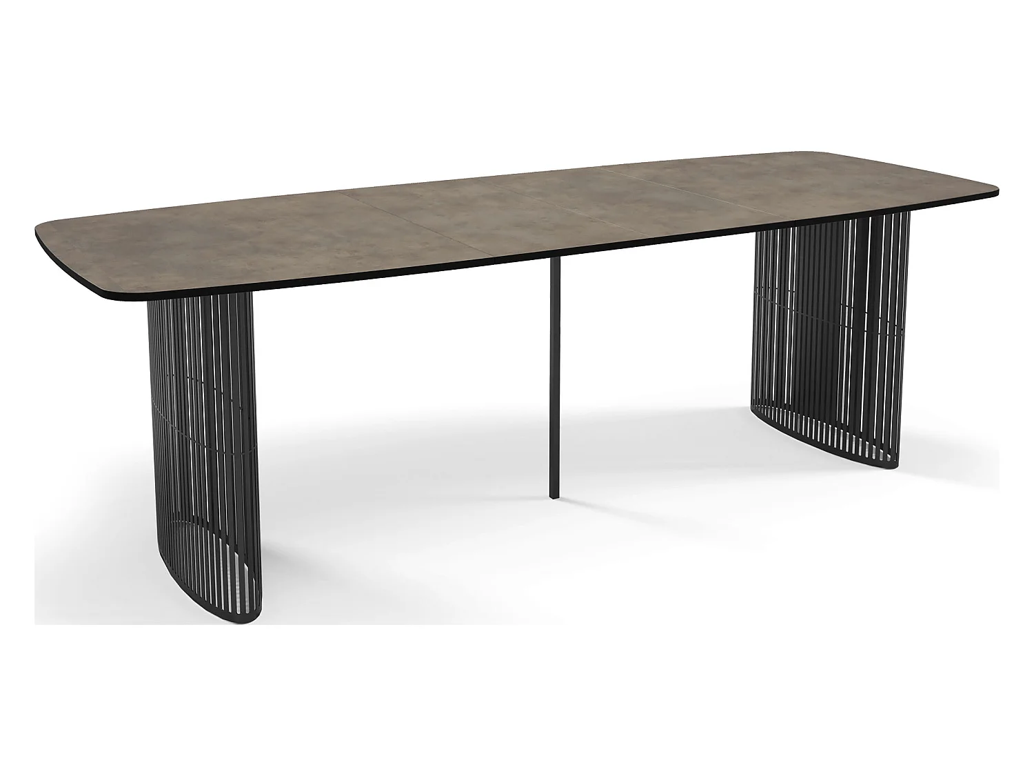 Table à Manger Rectangulaire Extensible à Lamelles Style Loft – 160 à 240 cm – Table avec Pieds en Métal Noir, Coins Arrondis pour 8-12 Personnes – Béton Gris Foncé