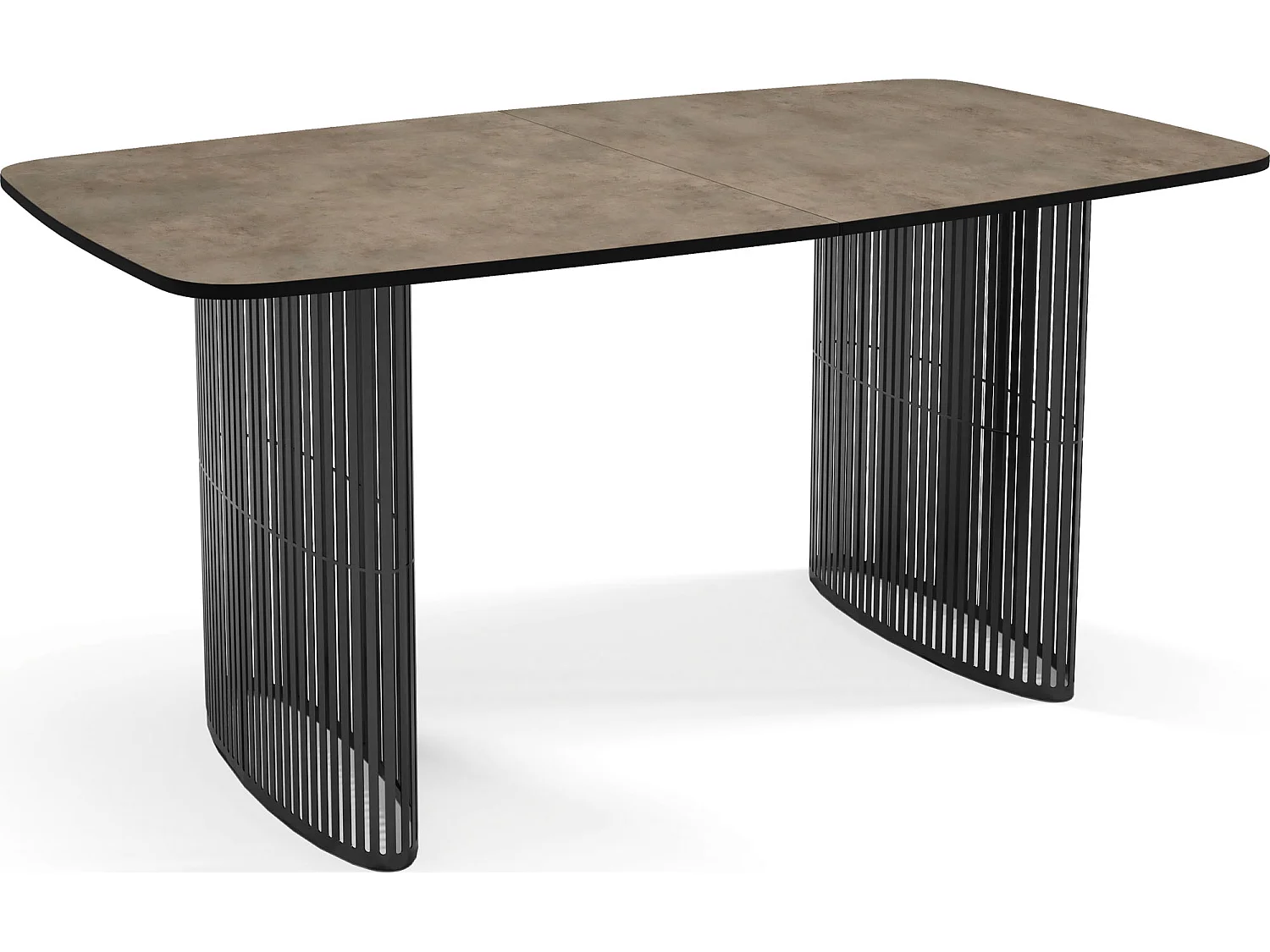 Esstisch Rechteckig Ausziehbar mit Lamellen im Loft-Stil – 160 bis 240 cm – Schwarzen Metallbeinen, Abgerundeten Ecken – für 8-12 Personen – Beton-Optik Dunkelgrau