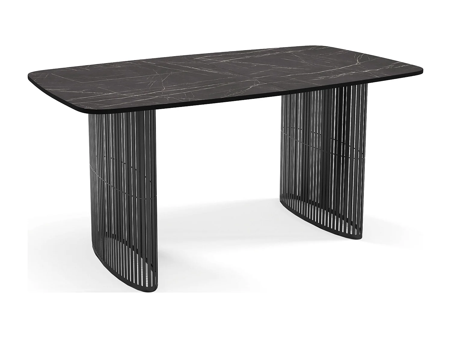 Table à Manger Rectangulaire Extensible à Lamelles Style Loft – 180 à 260 cm – Table avec Pieds en Métal Noir, Coins Arrondis pour 10-14 Personnes – Marbre Noir