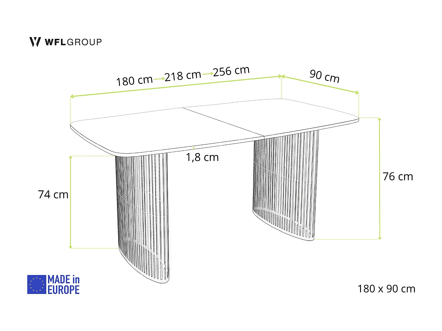 Esstisch Rechteckig Ausziehbar mit Lamellen im Loft-Stil – 180 bis 260 cm – Schwarzen Metallbeinen, Abgerundeten Ecken – für 10-14 Personen – Wohnzimmer – Hellbraun